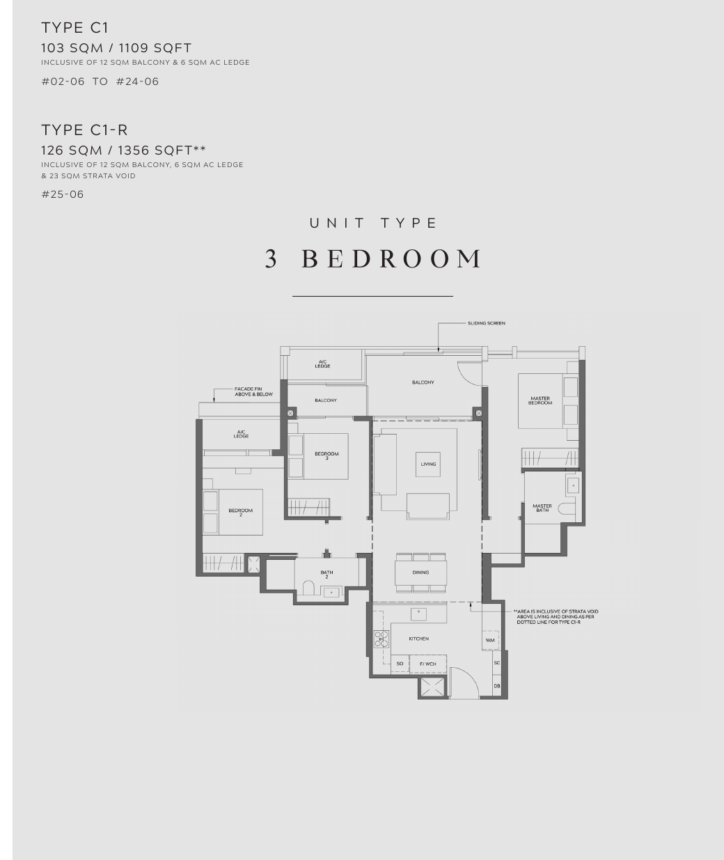 Type C1 · 3-Bedroom · 1,109 sqft